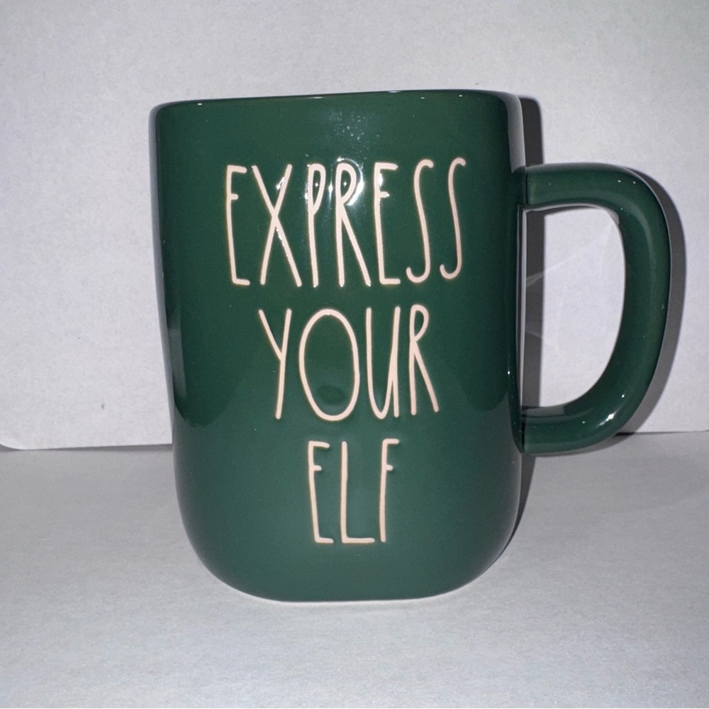 Rae Dunn Green Mug with “Express Your Elf” Text